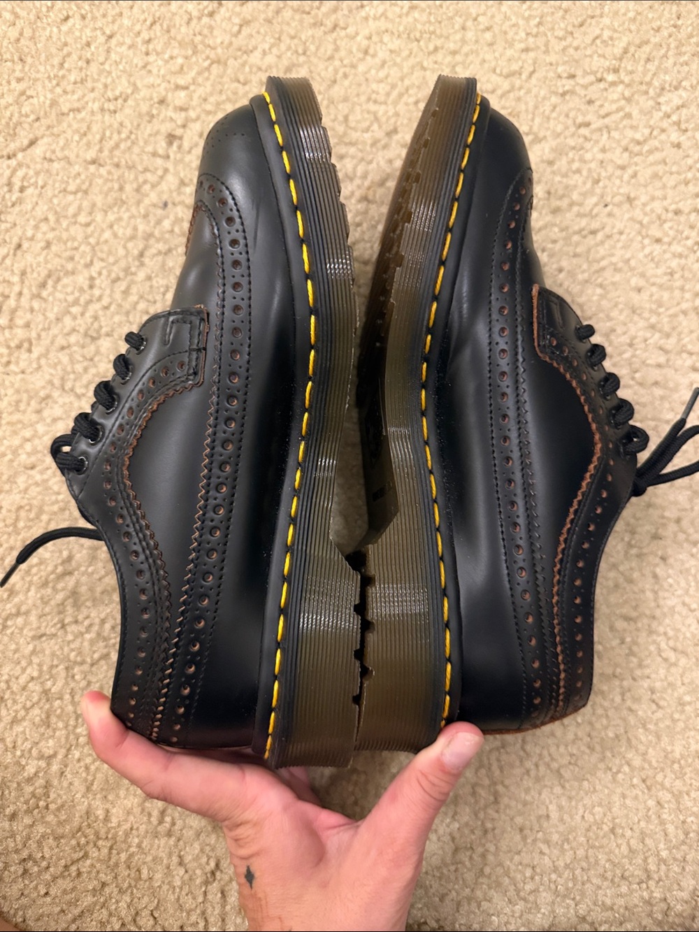 Dr. Martens Black Wingtip Brogue Oxfords with Yellow Stitching - Picture 7 of 8